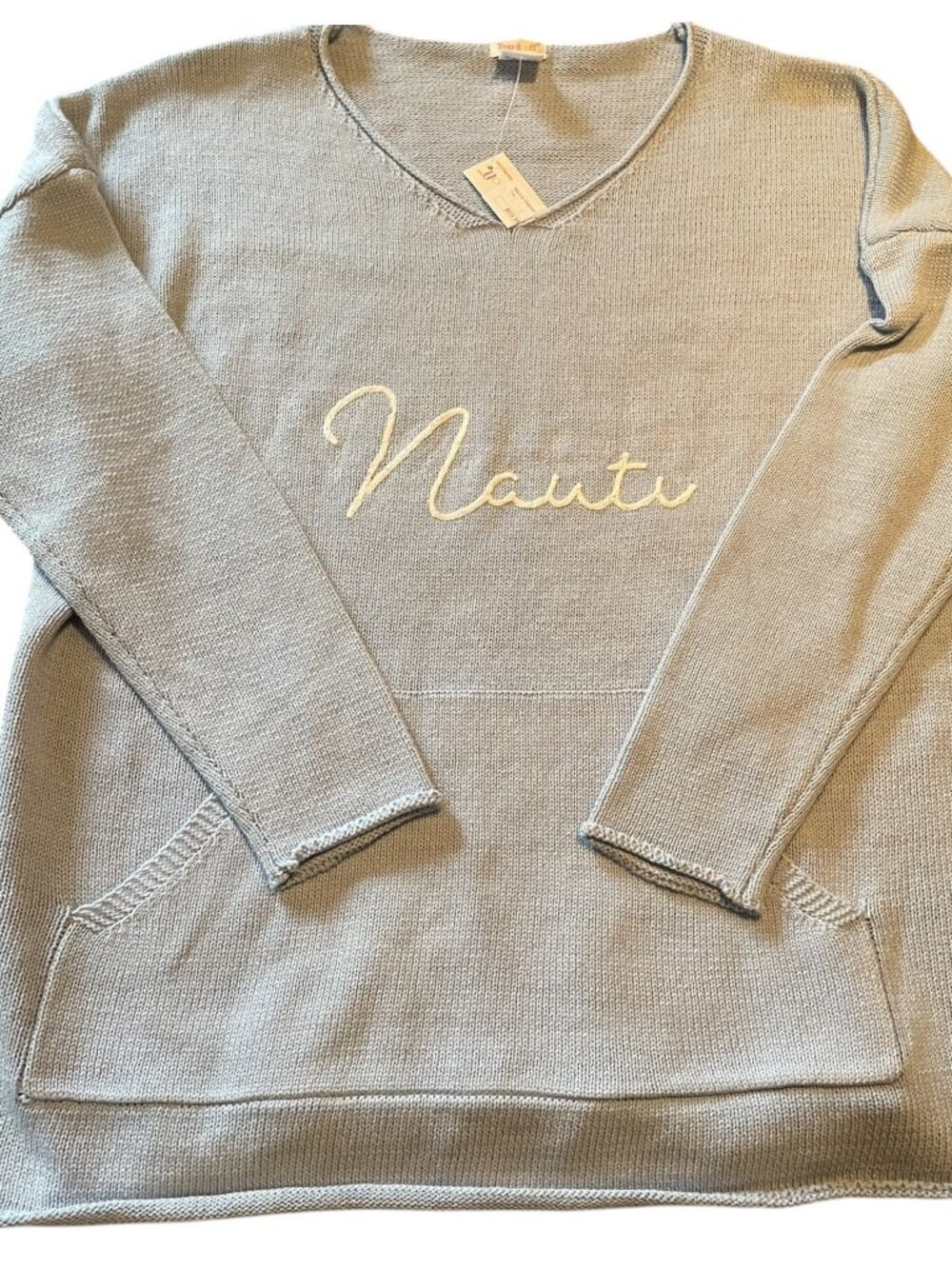 Top It Off “Nauti” Lightweight Marina Sweater Light Blue Sz Small Coastal Vibes - Picture 2 of 6